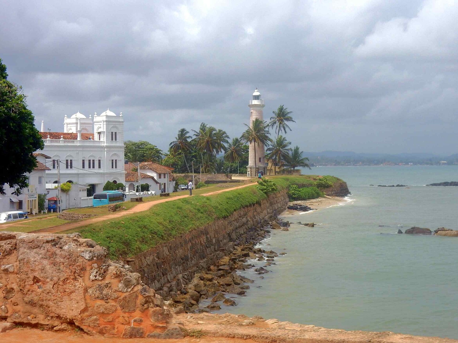 Galle Fort lighthouse and ramparts beside the Indian Ocean